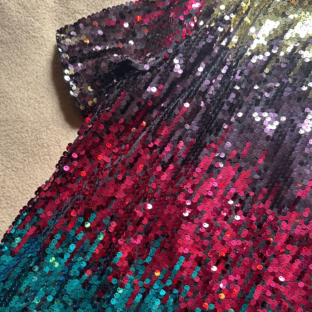 Sequin Ombre Short Sleeve Tee - Turquoise, Fuchsia & Gold - Picture 5 of 5